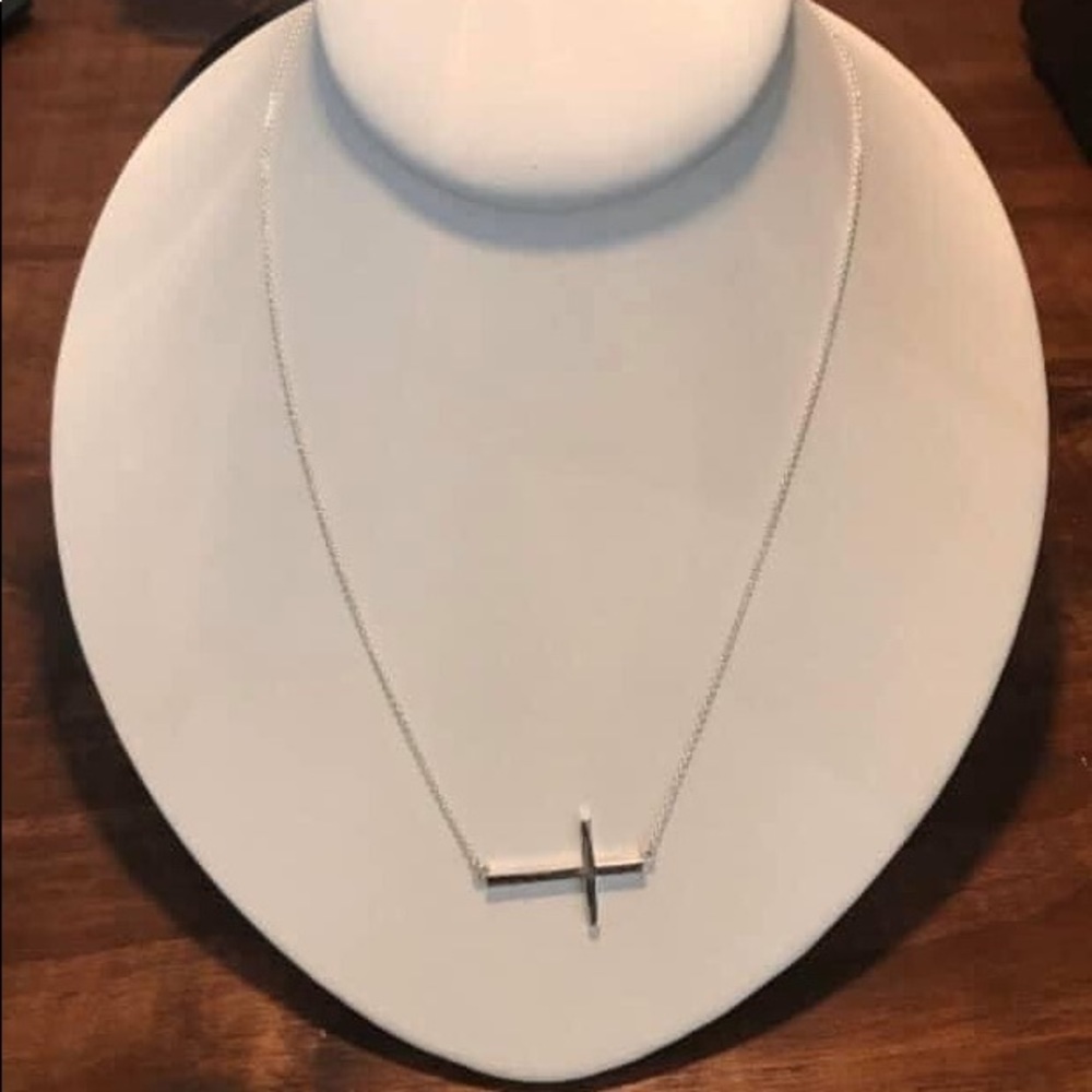 New Sterling Silver Sideways Cross Necklace - Picture 1 of 1